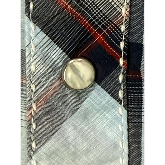Wrangler Plaid Pearl Snap Long Sleeve Western Shirt Blue Red Gray Stitched Sz XL - Picture 6 of 10